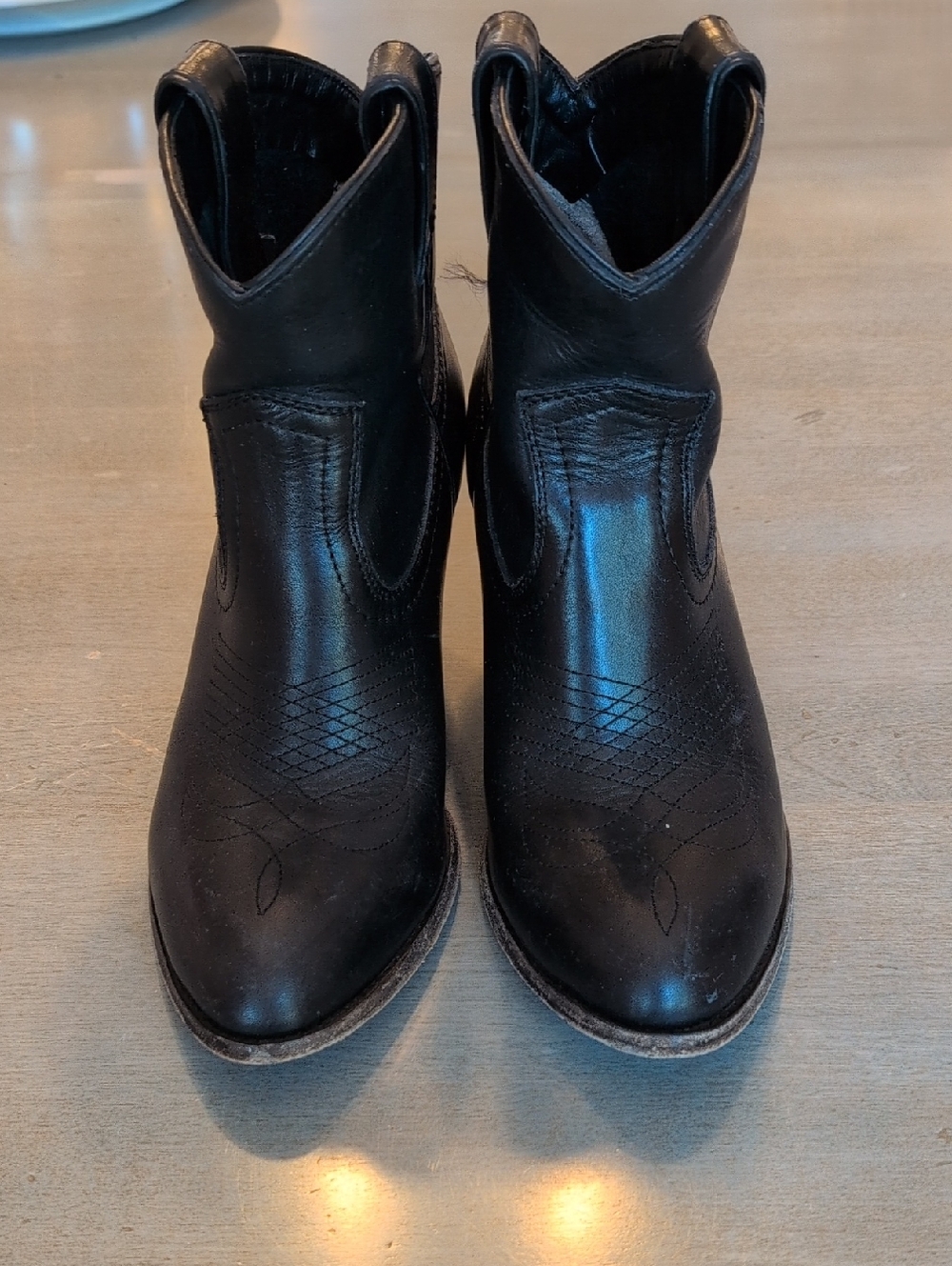 Frye Black Leather Western Ankle Booties